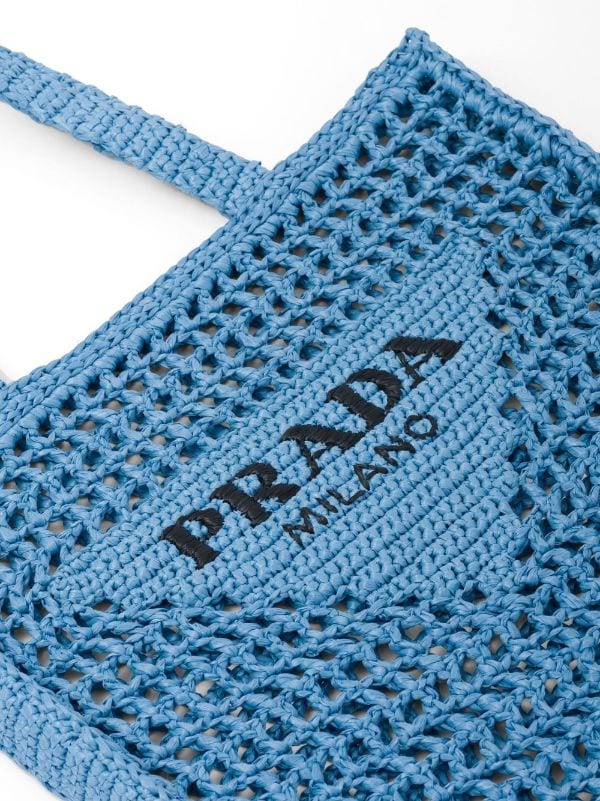 Prada triangle-logo Crochet Rafia Tote Bag - Farfetch