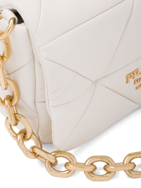 White Prada System Nappa Patchwork Shoulder Bag