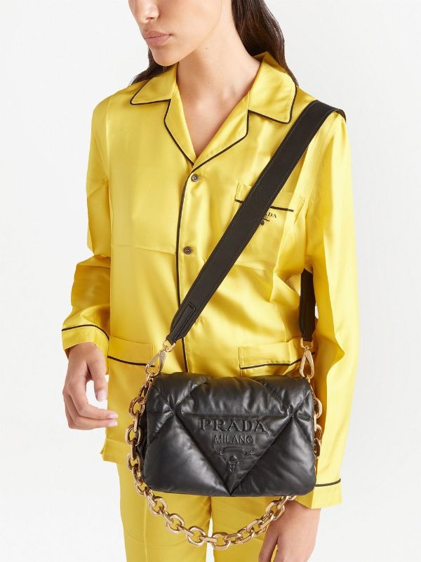 Vintage Women's Prada Nylon Patent Shoulder Mini Bag Black Yellow