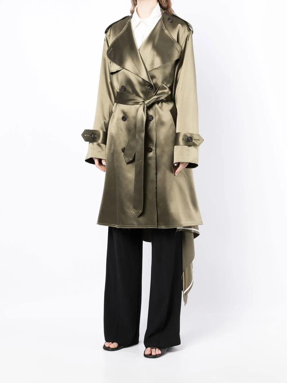 collarless double-breasted trench coat