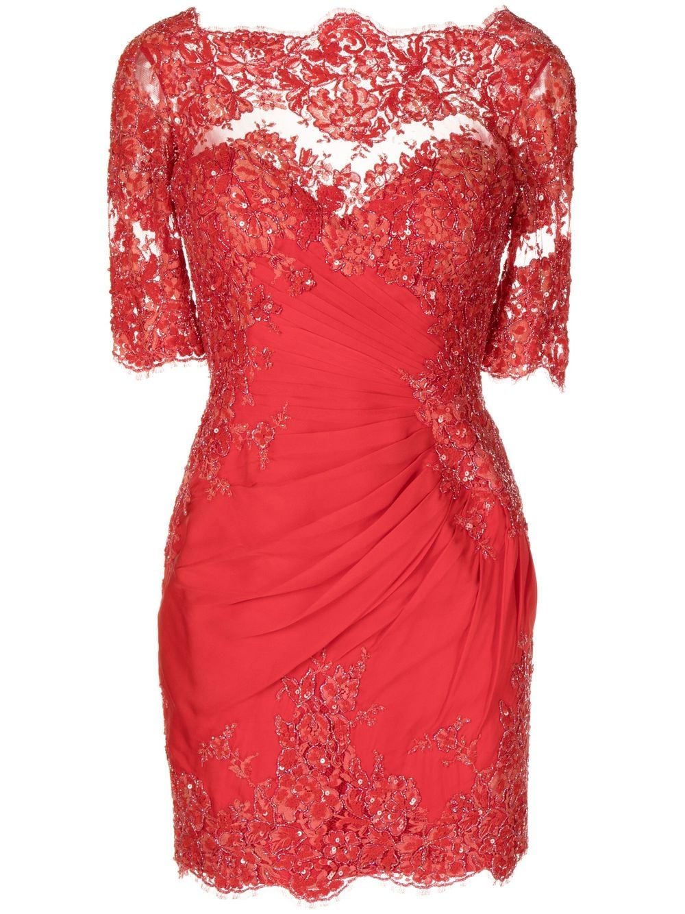 Image 1 of Zuhair Murad ruched floral-lace mini dress