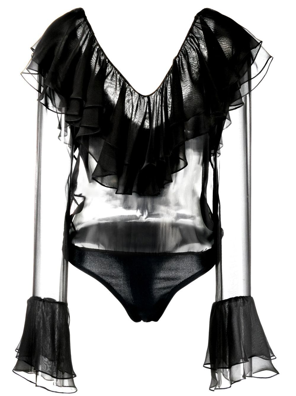 Ami Alexandre Mattiussi V-neck Ruffled Bodysuit In Black