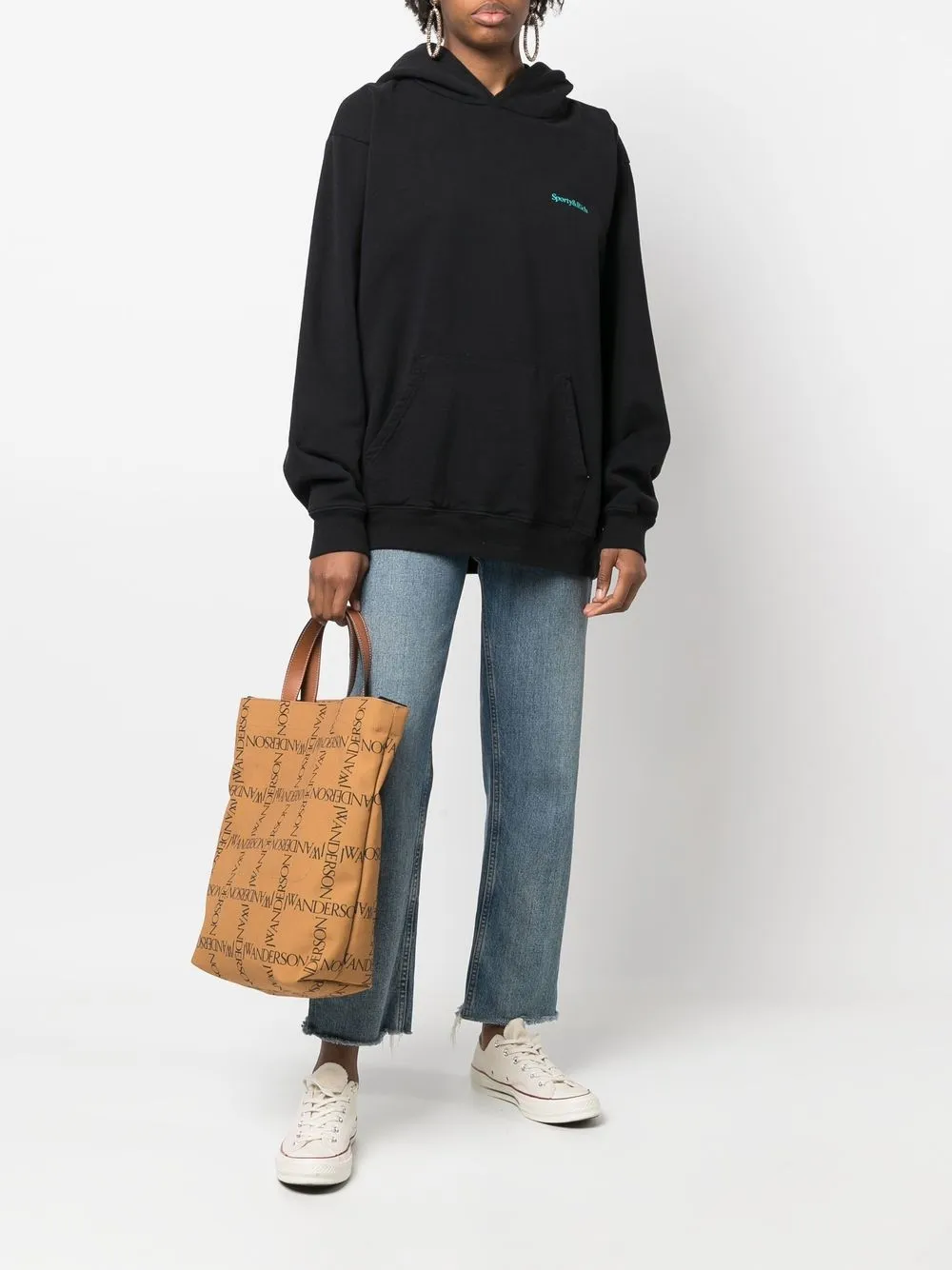 Sporty And Rich Logo Pullover Hoodie In Black ModeSens