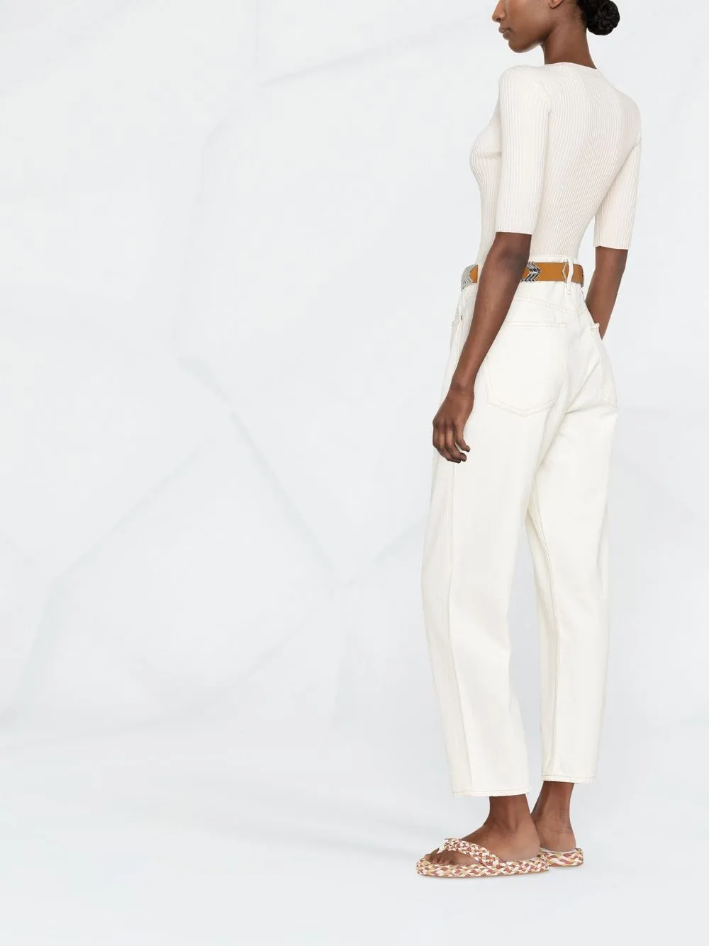 Elisabetta Franchi Logo Plaque Ribbed-knit Top In 中性色