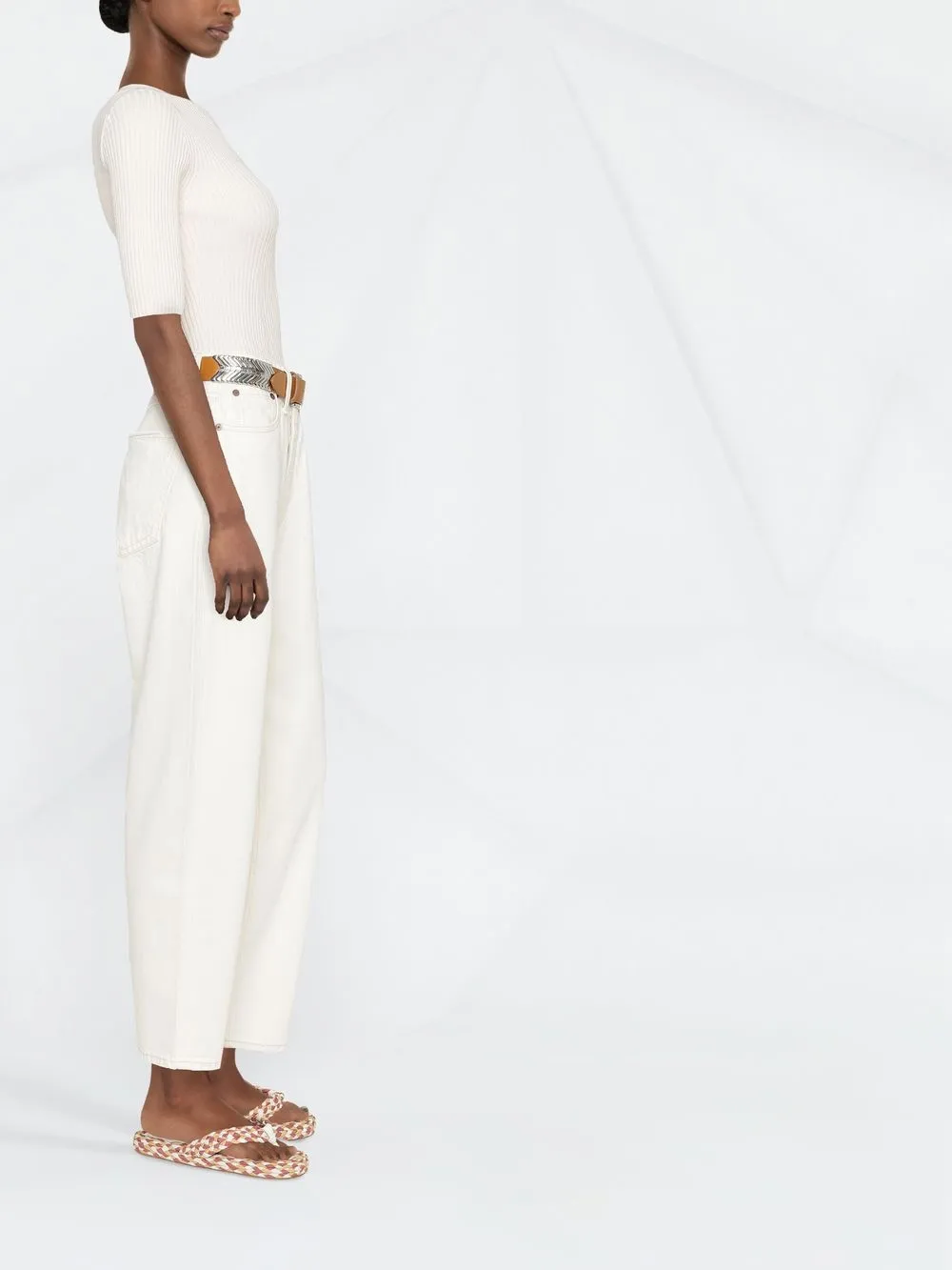 Elisabetta Franchi Logo Plaque Ribbed-knit Top In 中性色