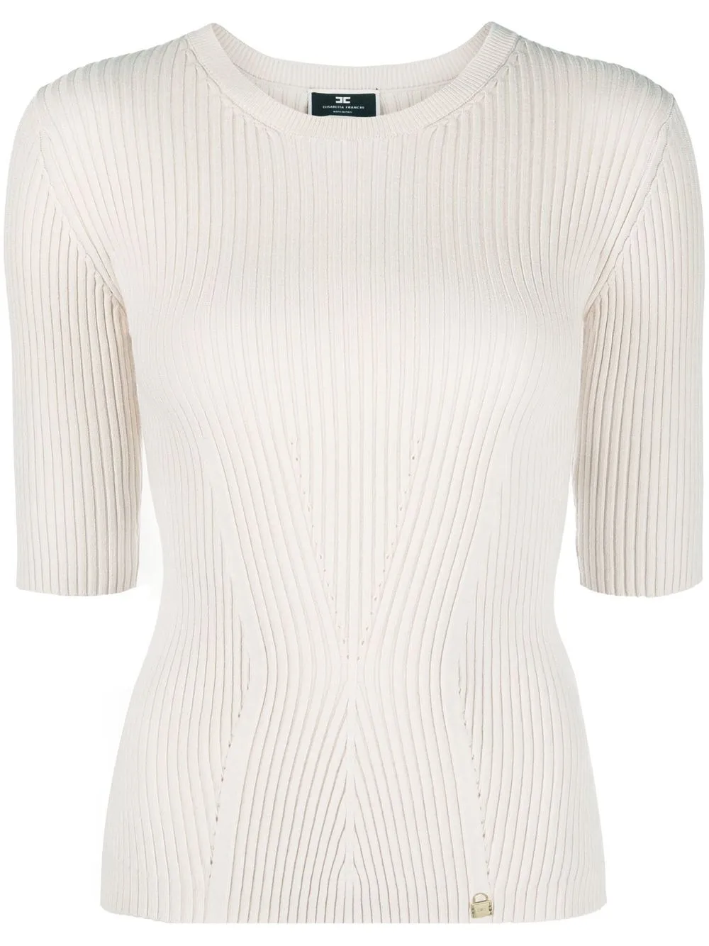 Elisabetta Franchi Logo Plaque Ribbed-knit Top In 中性色