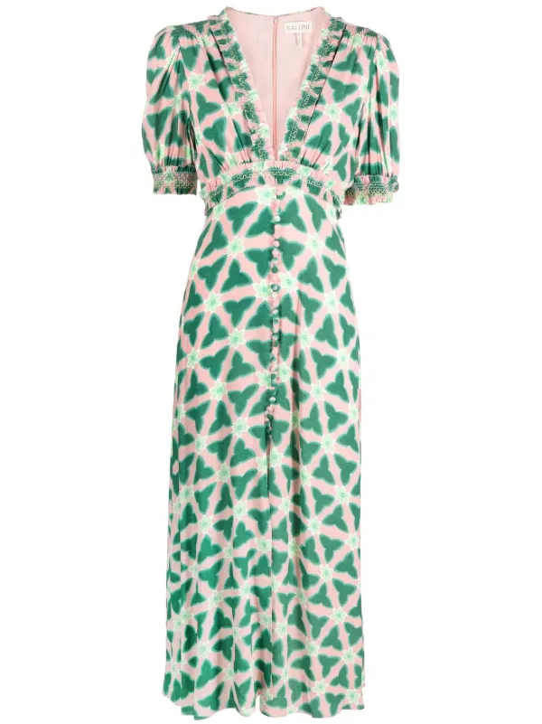 Saloni Lea graphic-print puff-sleeve 