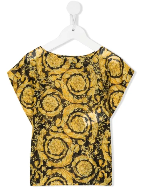 Versace Kids Barocco-print silk-cotton T-shirt