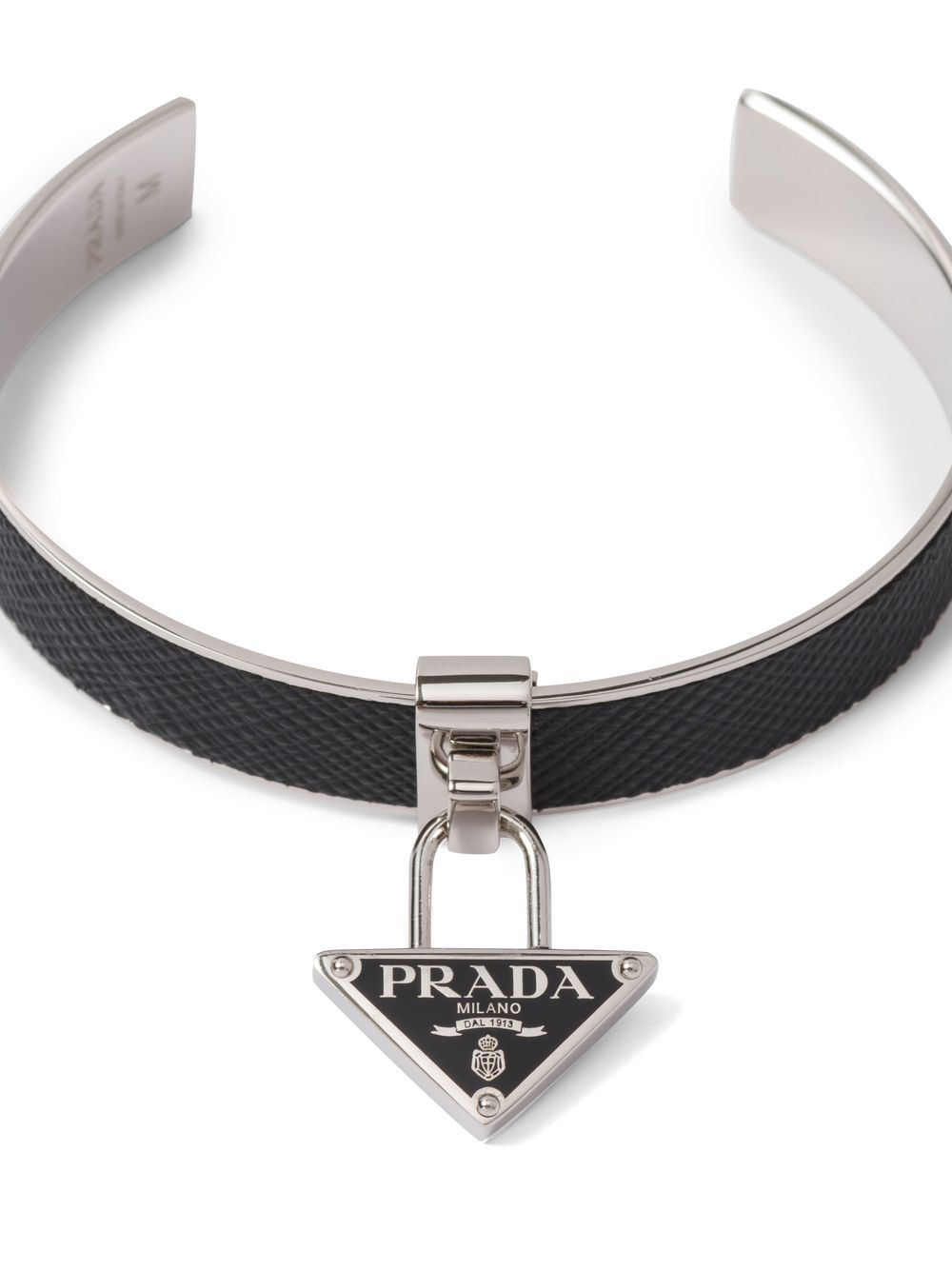 Shop Prada Triangle-logo-charm Cuff Bracelet In Black