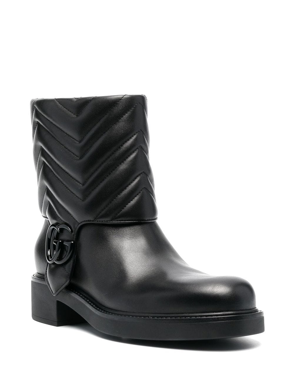Shop Gucci Gg Leather Ankle Boots In 黑色
