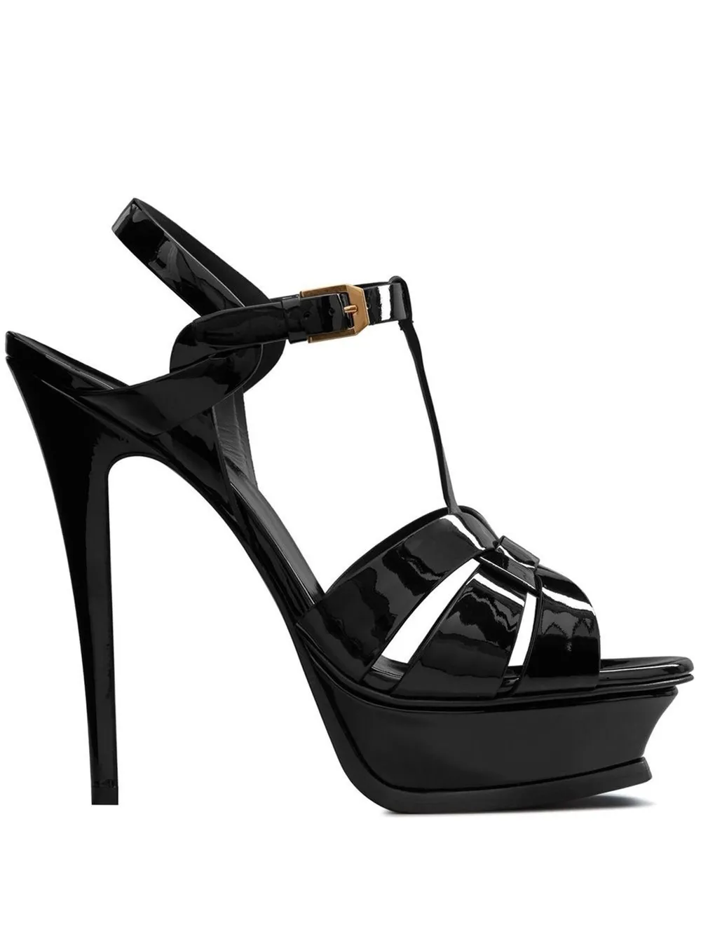 Shop Saint Laurent 105mm Classic Tribute Patent Sandals In Black