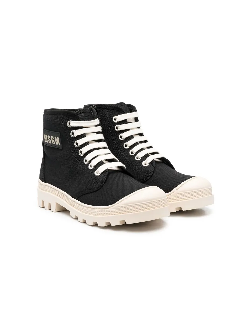 

MSGM Kids TEEN logo-patch lace-up boots - Black
