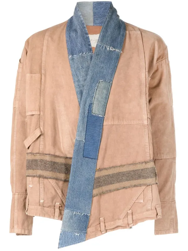 Greg Lauren patchwork-design denim-trim Jacket | Brown | FARFETCH