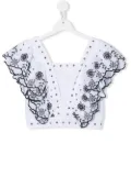 Monnalisa TEEN floral ruffle cropped blouse - White