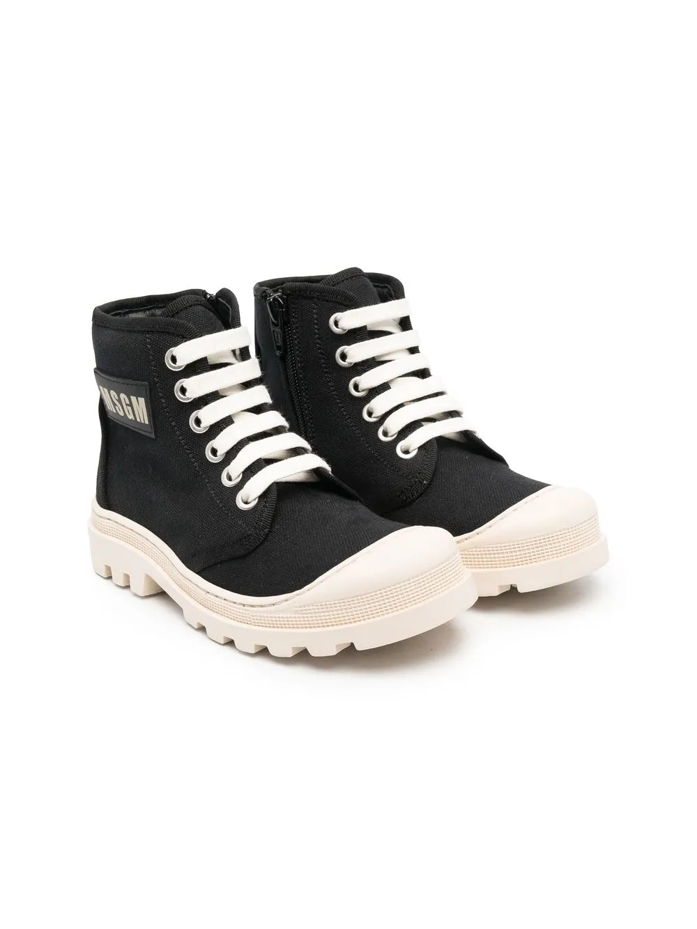 

MSGM Kids tenis bota altos con agujetas - Negro