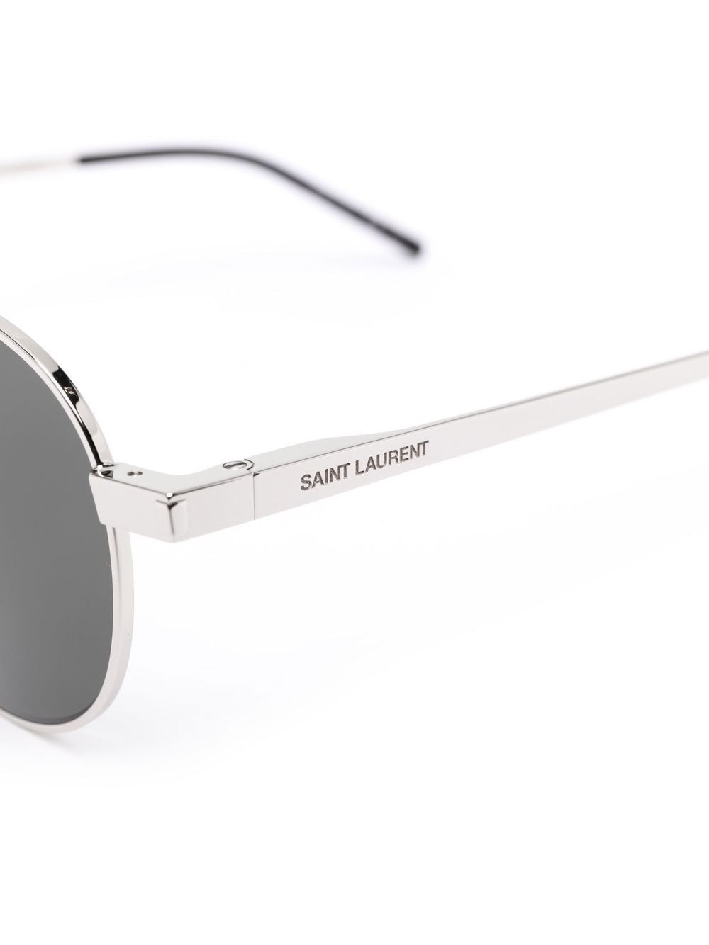 Shop Saint Laurent Round-frame Engraved-logo Sunglasses In Schwarz