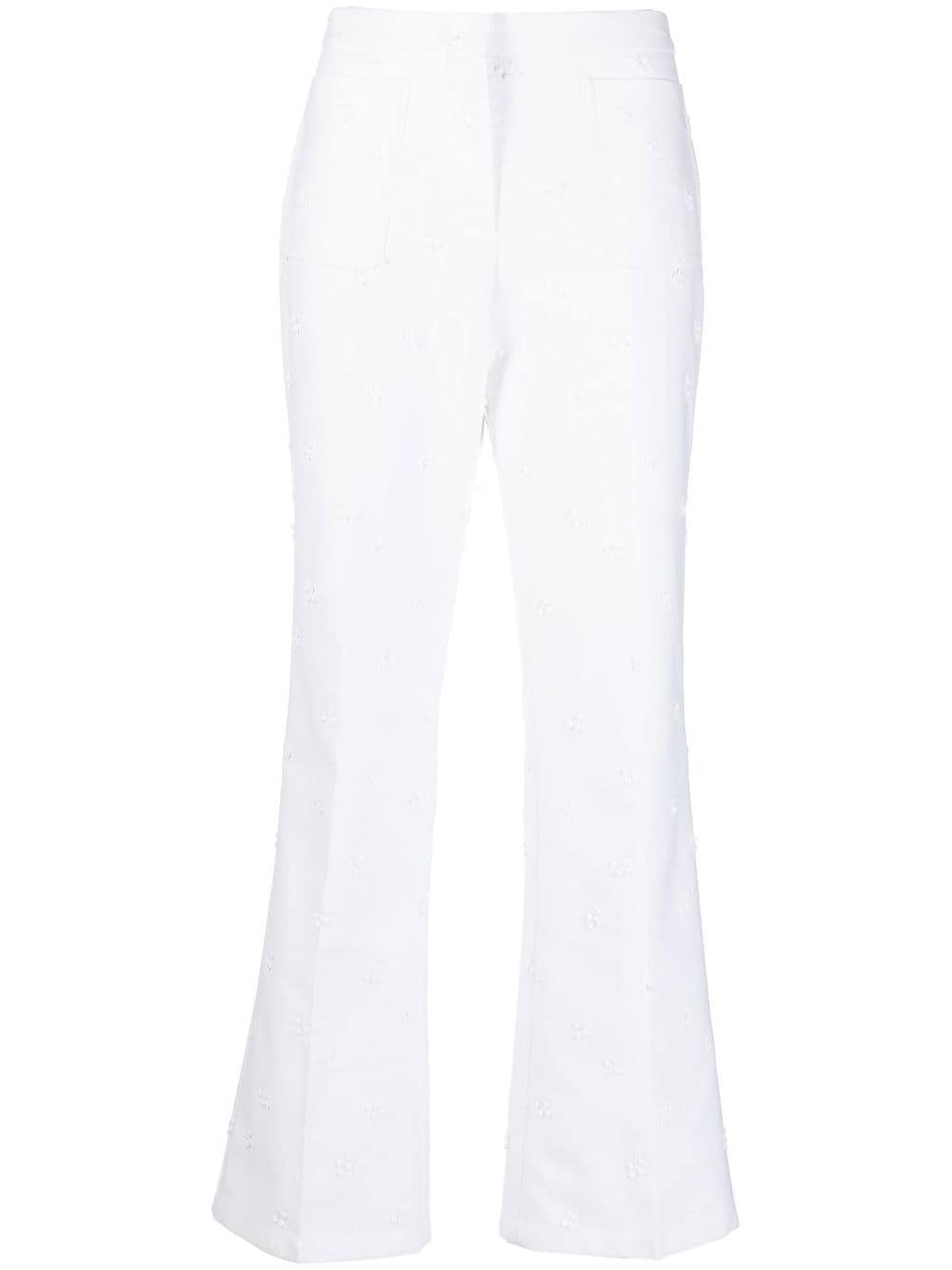 Shop Giambattista Valli Embroidered Wide-leg Trousers In White