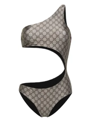 Gucci Maillot De Bain GG Asymetrique a Une Epaule Tons Neutres FARFETCH MA