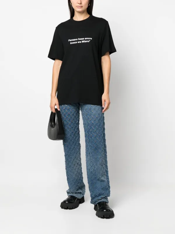 MSGM slogan-print Cotton T-shirt | Black | FARFETCH