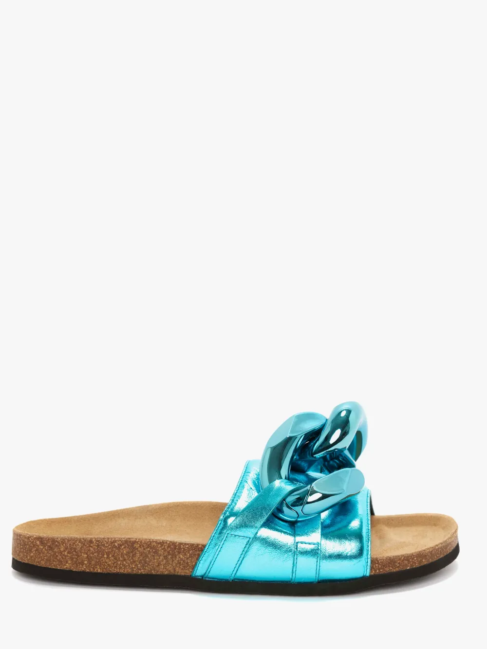Jw Anderson Metallic Leather Chain Slide Sandals In Blue
