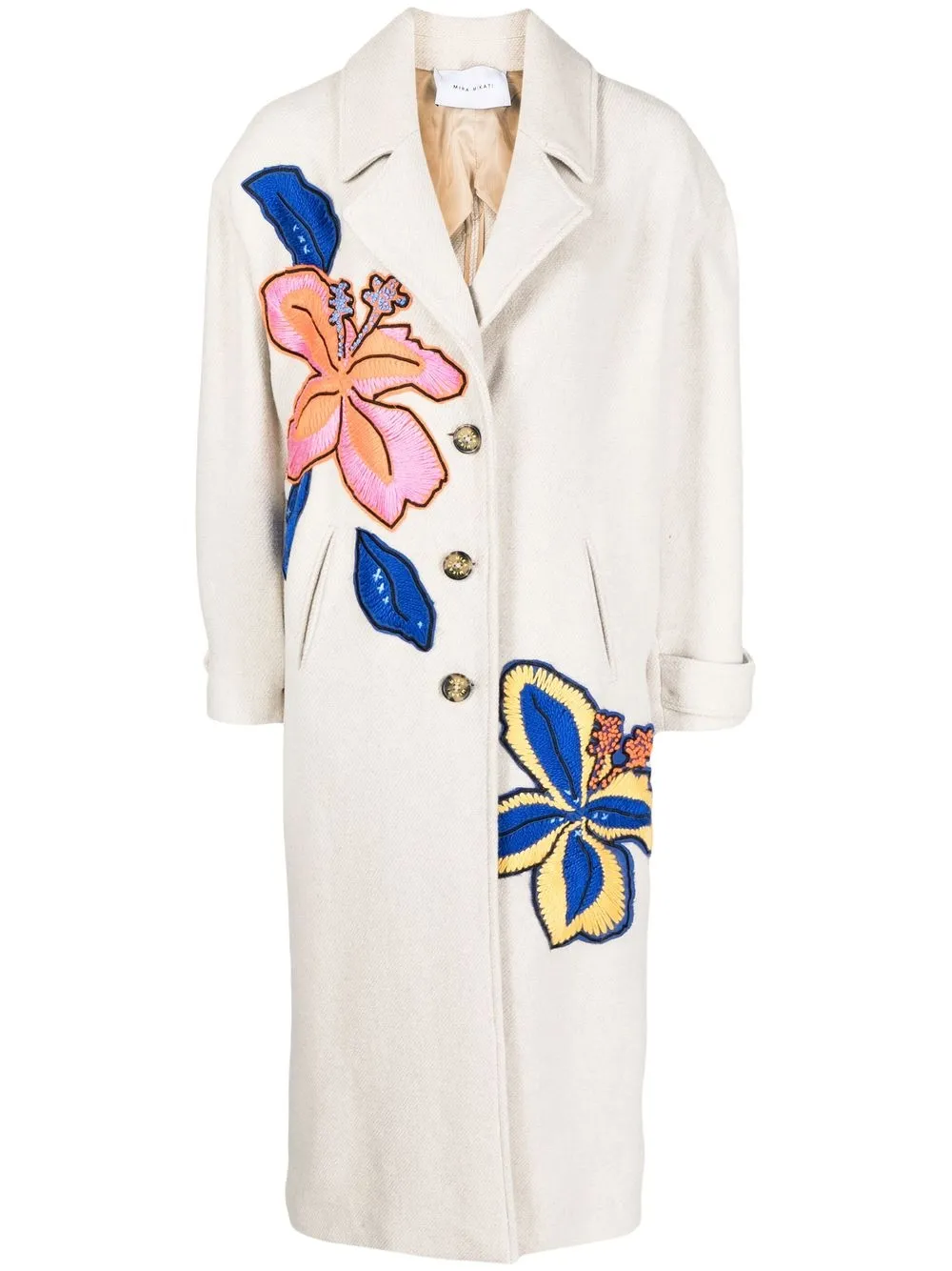 

Mira Mikati floral-embroidered single-breasted coat - Neutrals