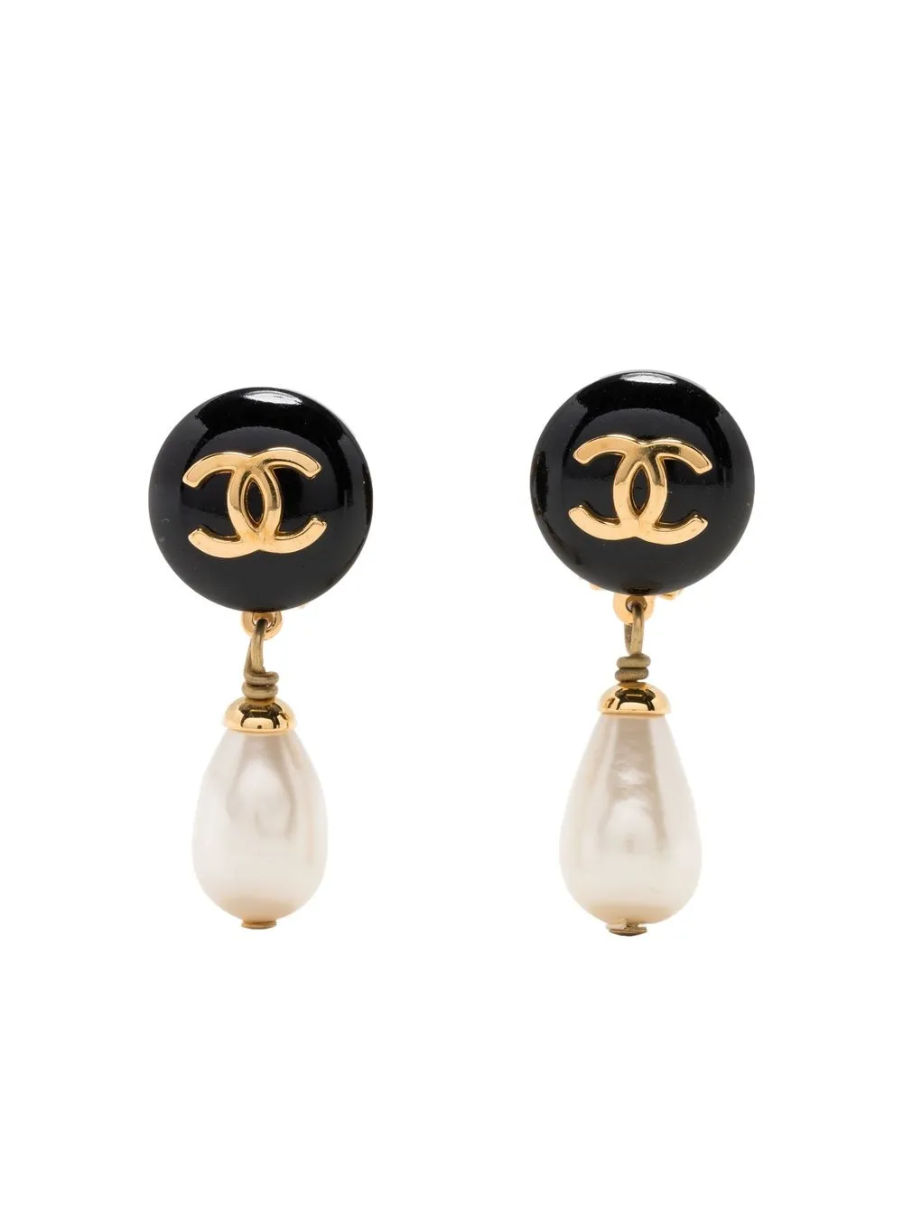 

Chanel Pre-Owned 1995 CC pearl-embellished clip-on earrings - Black