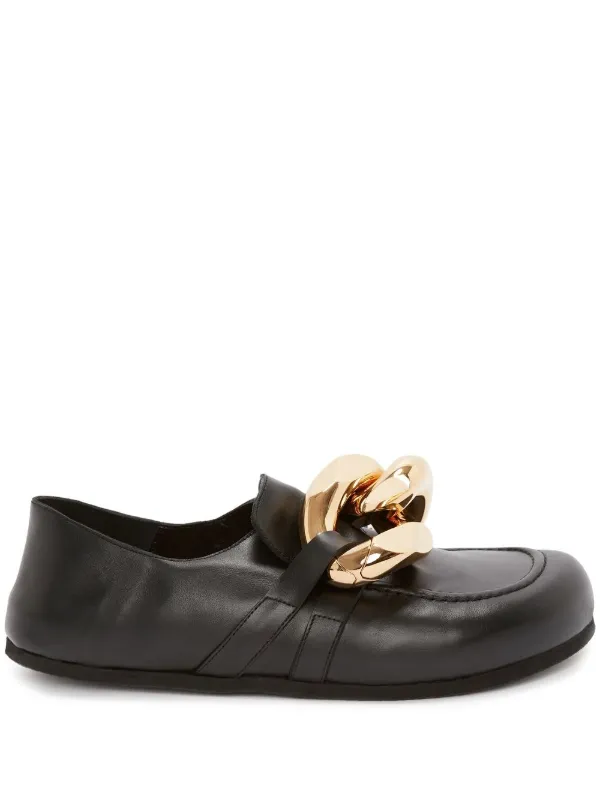 CLOSED BACK LEATHER CHAIN LOAFERS in black