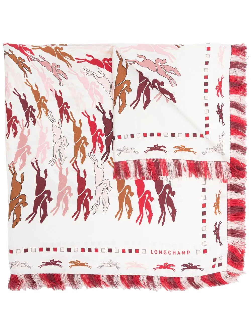 

Longchamp monogram-print silk scarf - White