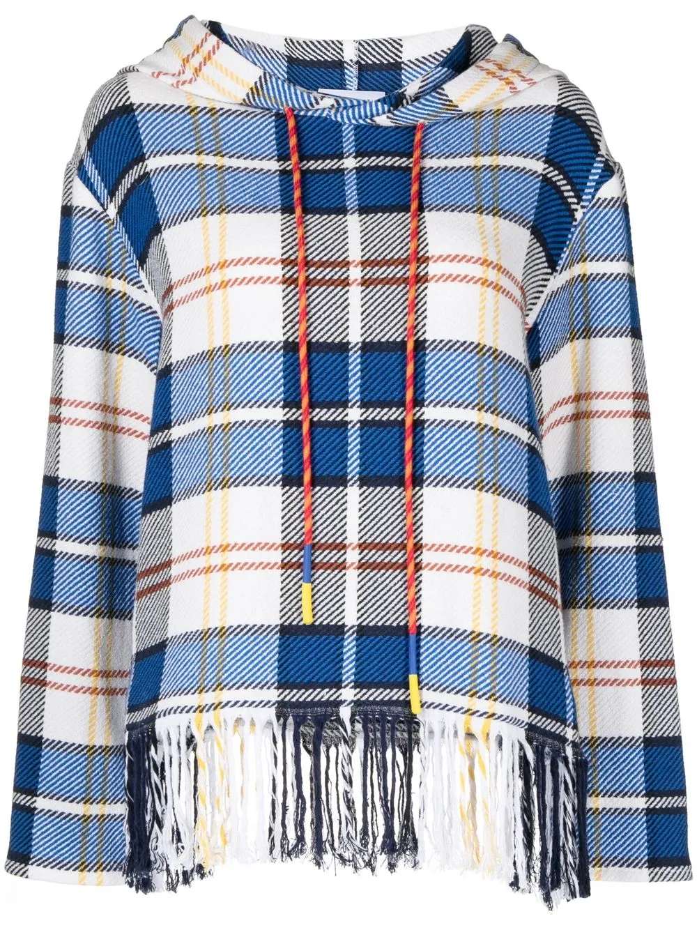 

Mira Mikati fringed check-print hoodie - Blue