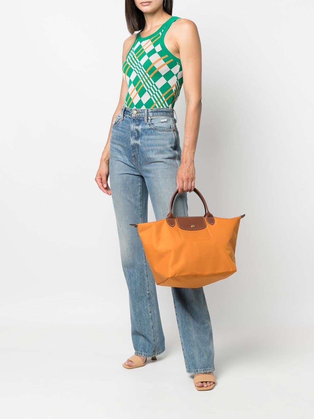 Longchamp orange Medium Le Pliage Top-Handle Tote Bag