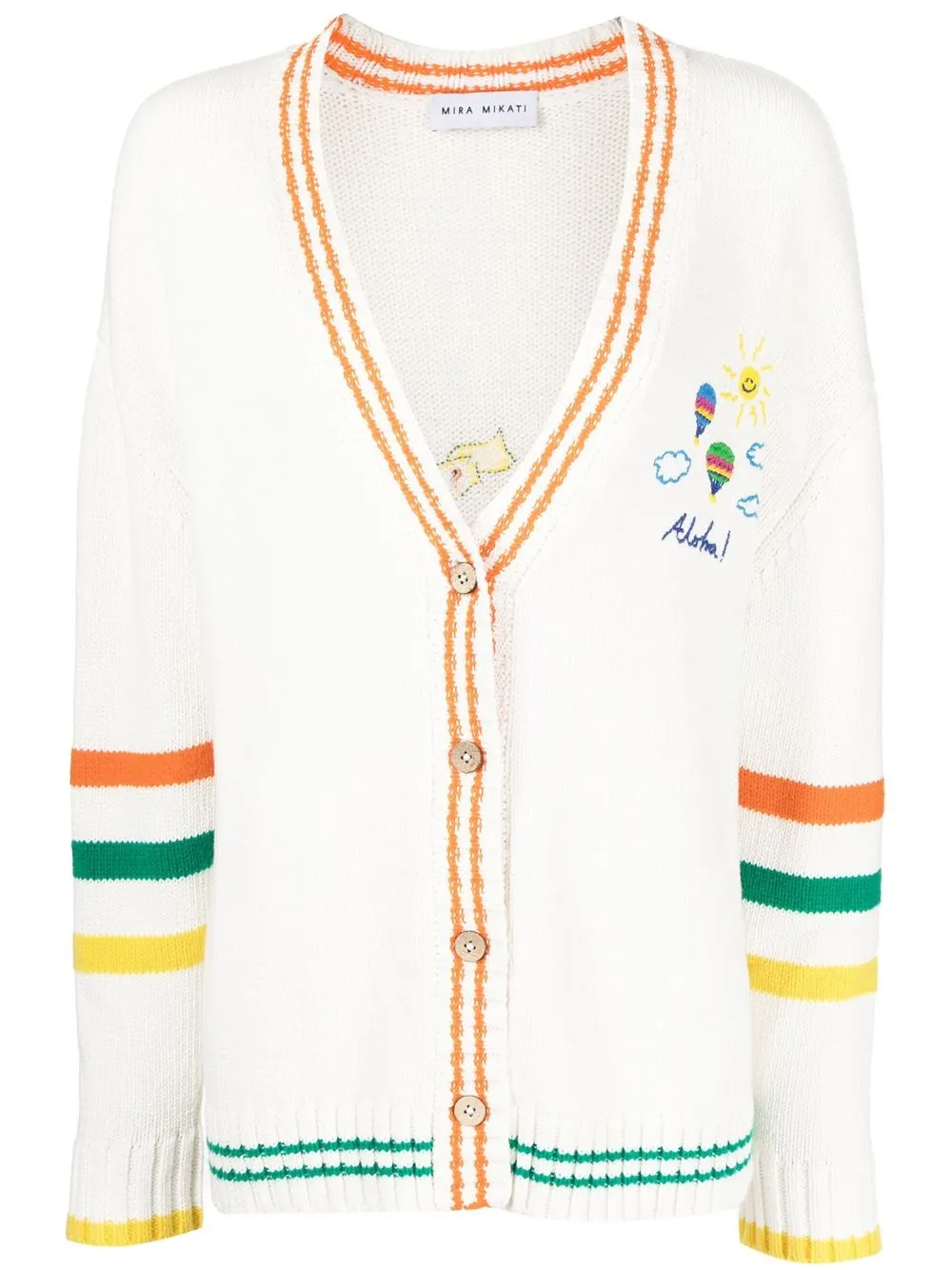 

Mira Mikati embroidered stripe-detail cardigan - White