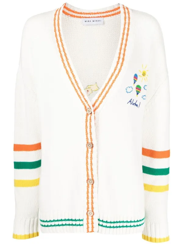 Mira Mikati Embroidered stripe-detail Cardigan - White