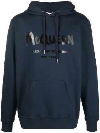 Alexander McQueen logo print Hooded Sweatshirt Blue FARFETCH BE