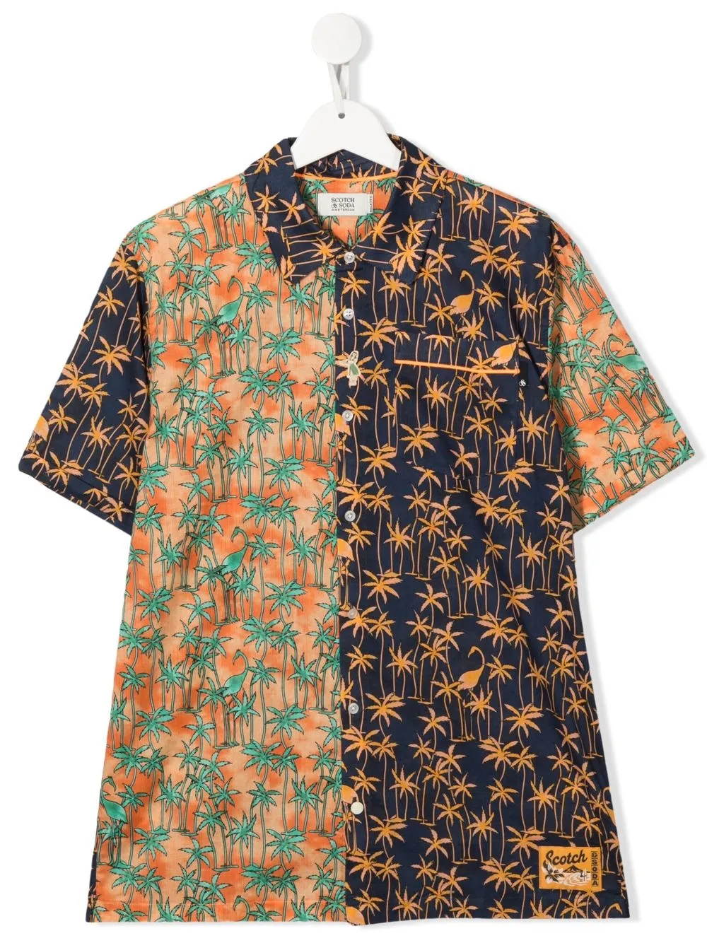 Scotch & Soda Teen Palm-print Shirt In Blue