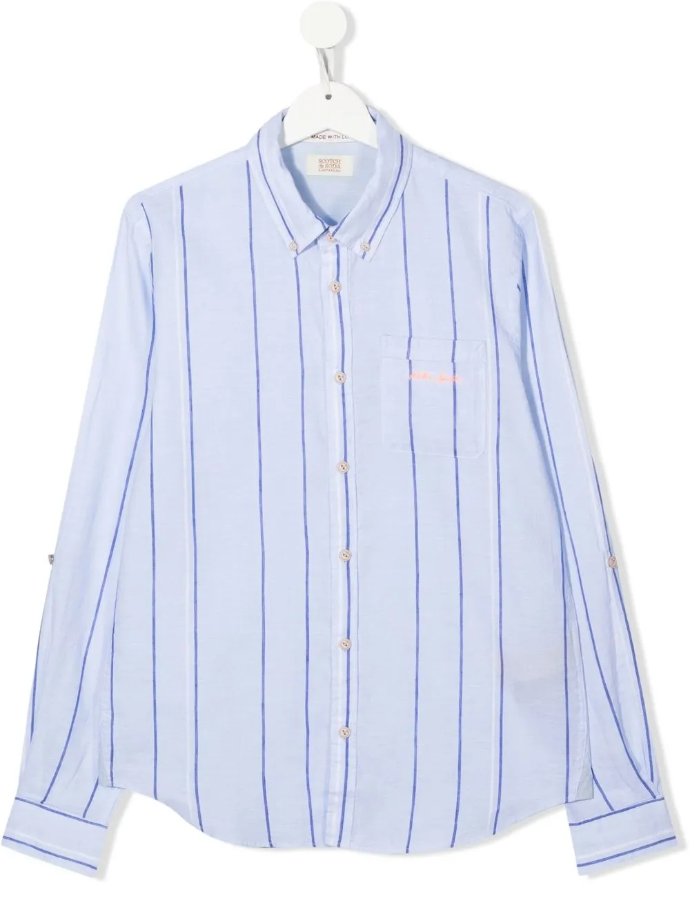 Scotch & Soda Teen Embroidered Striped Shirt In Blue