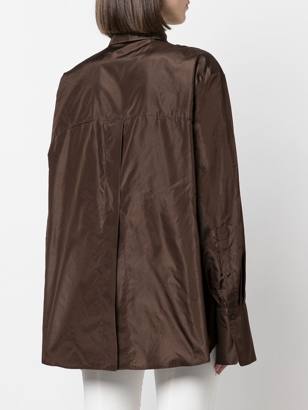 Shop Valentino Long-sleeved Silk Shirt In Brown