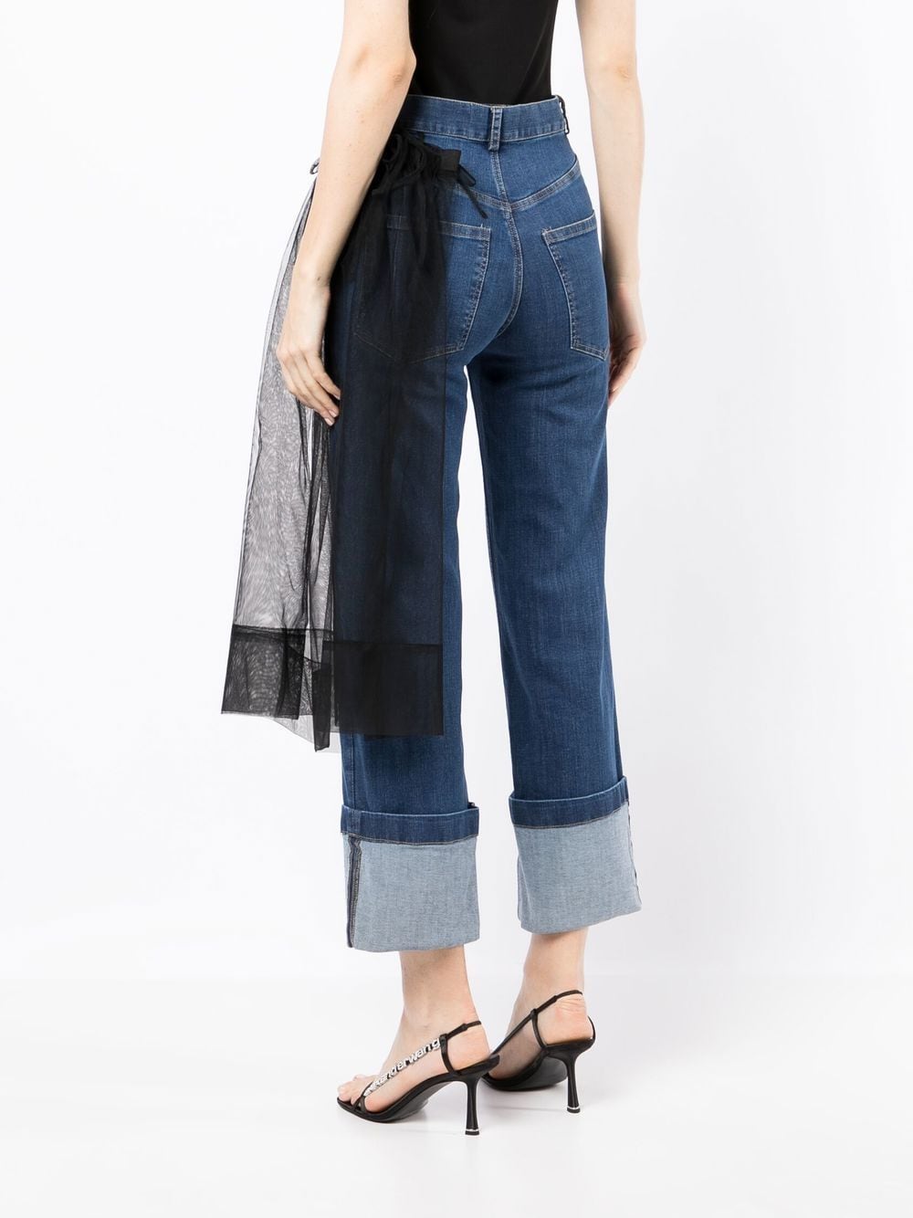 Shop Act N°1 Tulle-panel Cropped Jeans In Blue