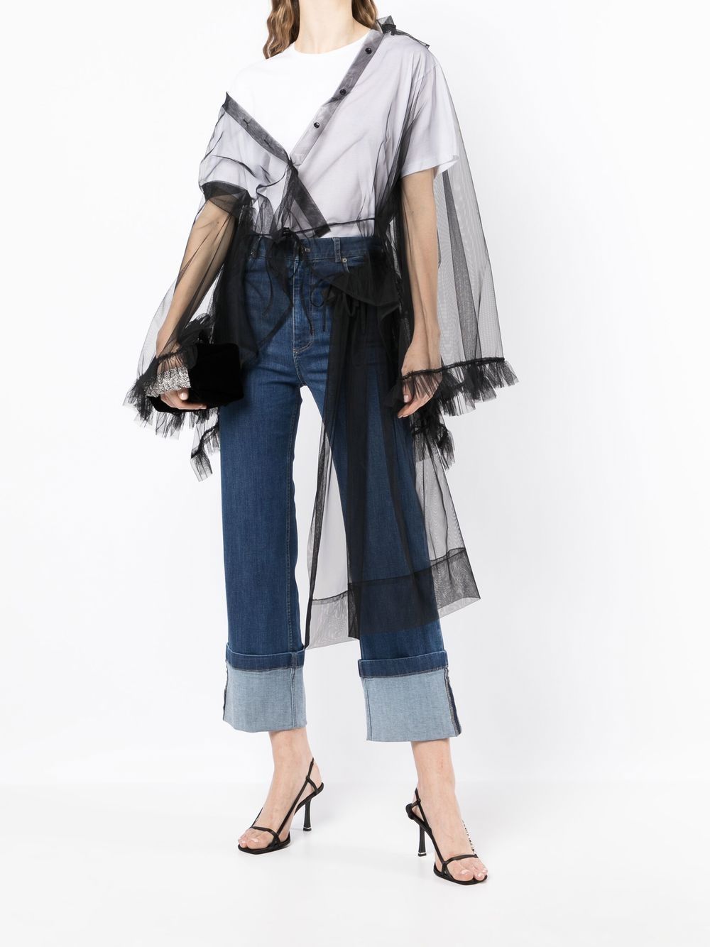 Shop Act N°1 Tulle-panel Cropped Jeans In Blue
