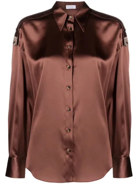 Brunello Cucinelli Camisa mangas longas de seda