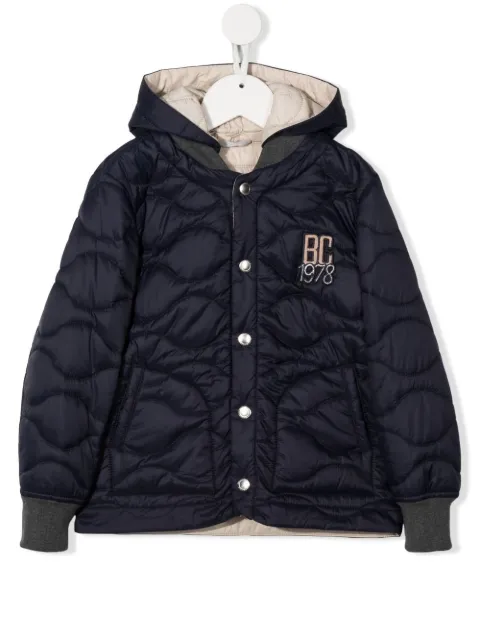 Brunello Cucinelli Kids Jaqueta matelassê com logo bordado 