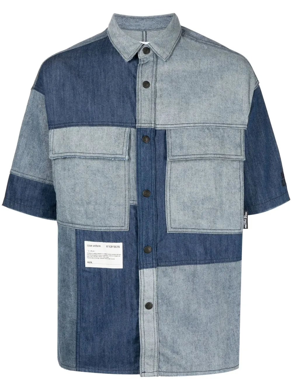 

izzue panelled short-sleeved denim shirt - Blue