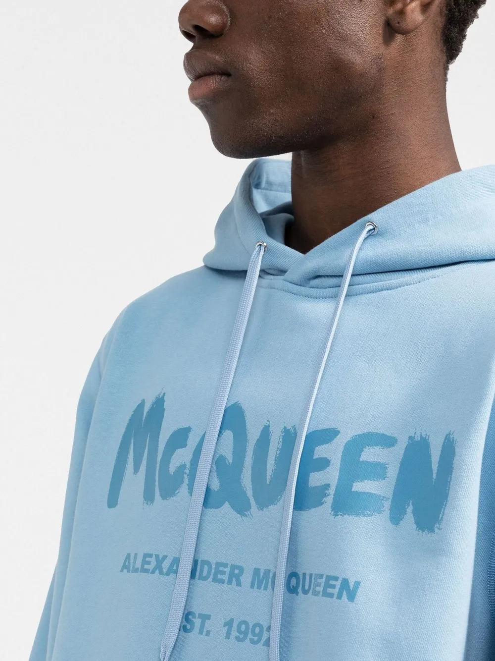 Shop Alexander Mcqueen Logo-print Hooded Sweatshirt In Blue