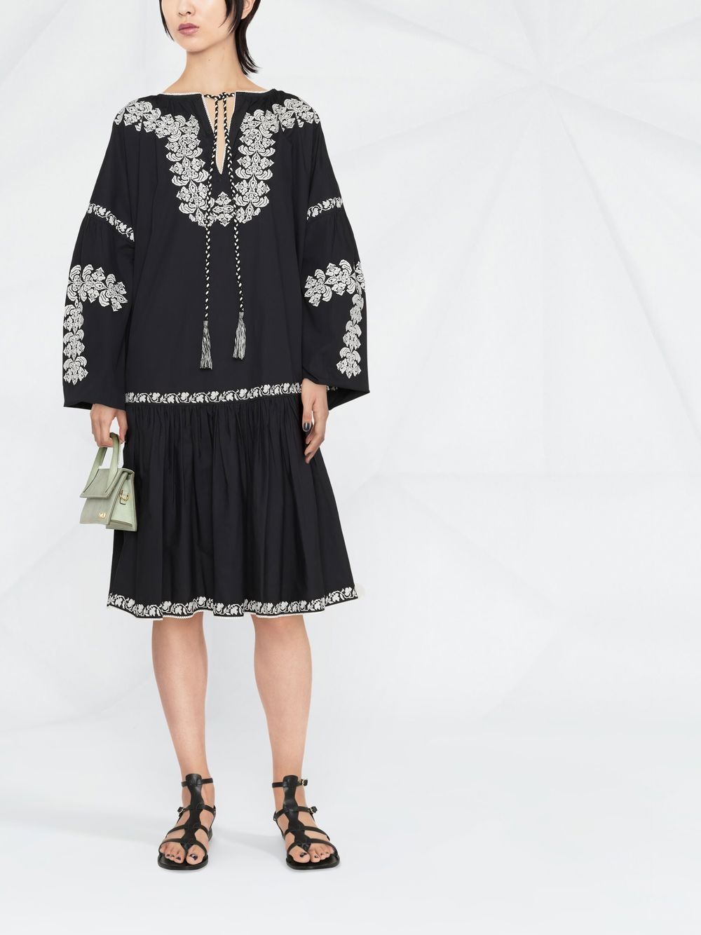 Shop P.a.r.o.s.h Floral-embroidered Shift Dress In Schwarz