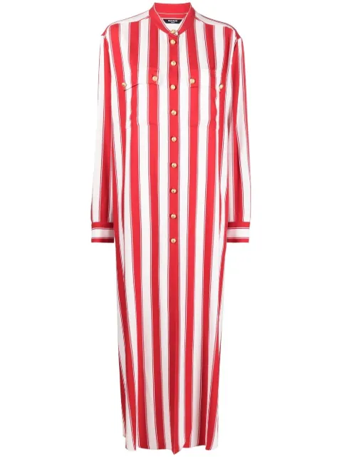 Balmain 巴尔曼 织带领条纹衬衫裙
