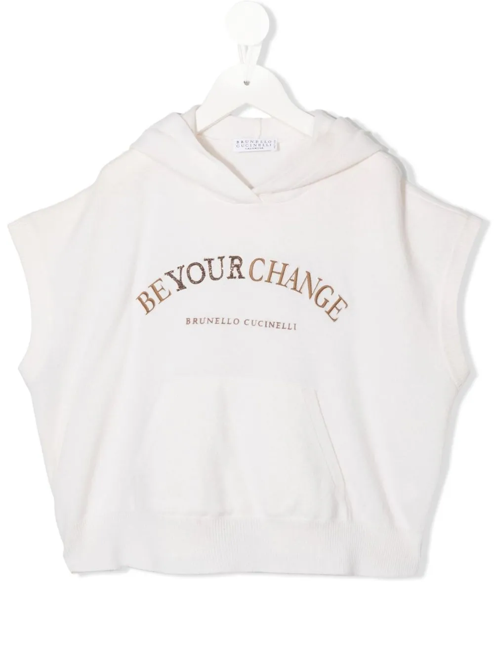 

Brunello Cucinelli Kids hoodie sin mangas con logo bordado - Neutro