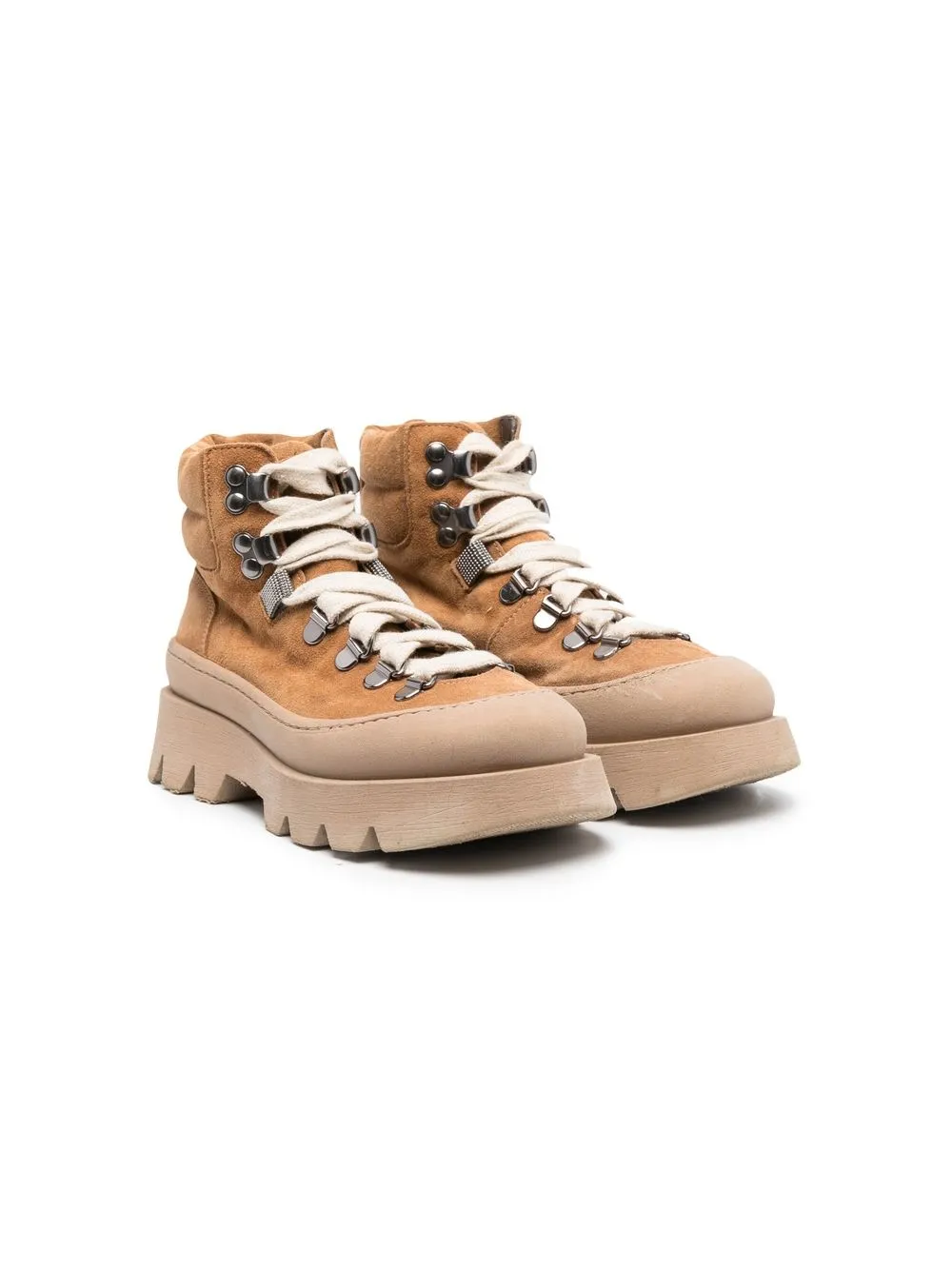 

Brunello Cucinelli Kids paneled lace-up ankle boots - Brown