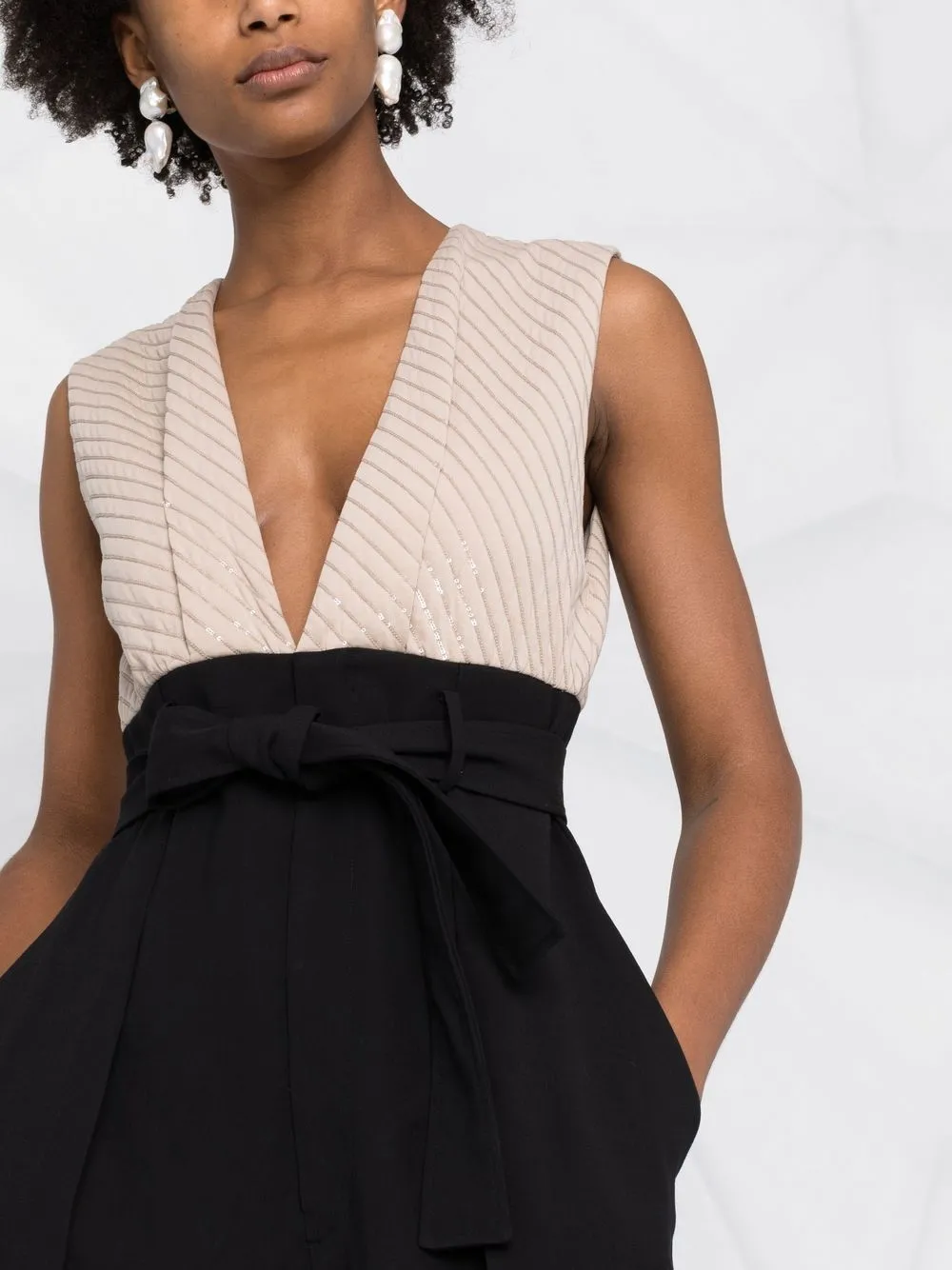  Brunello Cucinelli V-neck Belted Jumpsuit - Black 