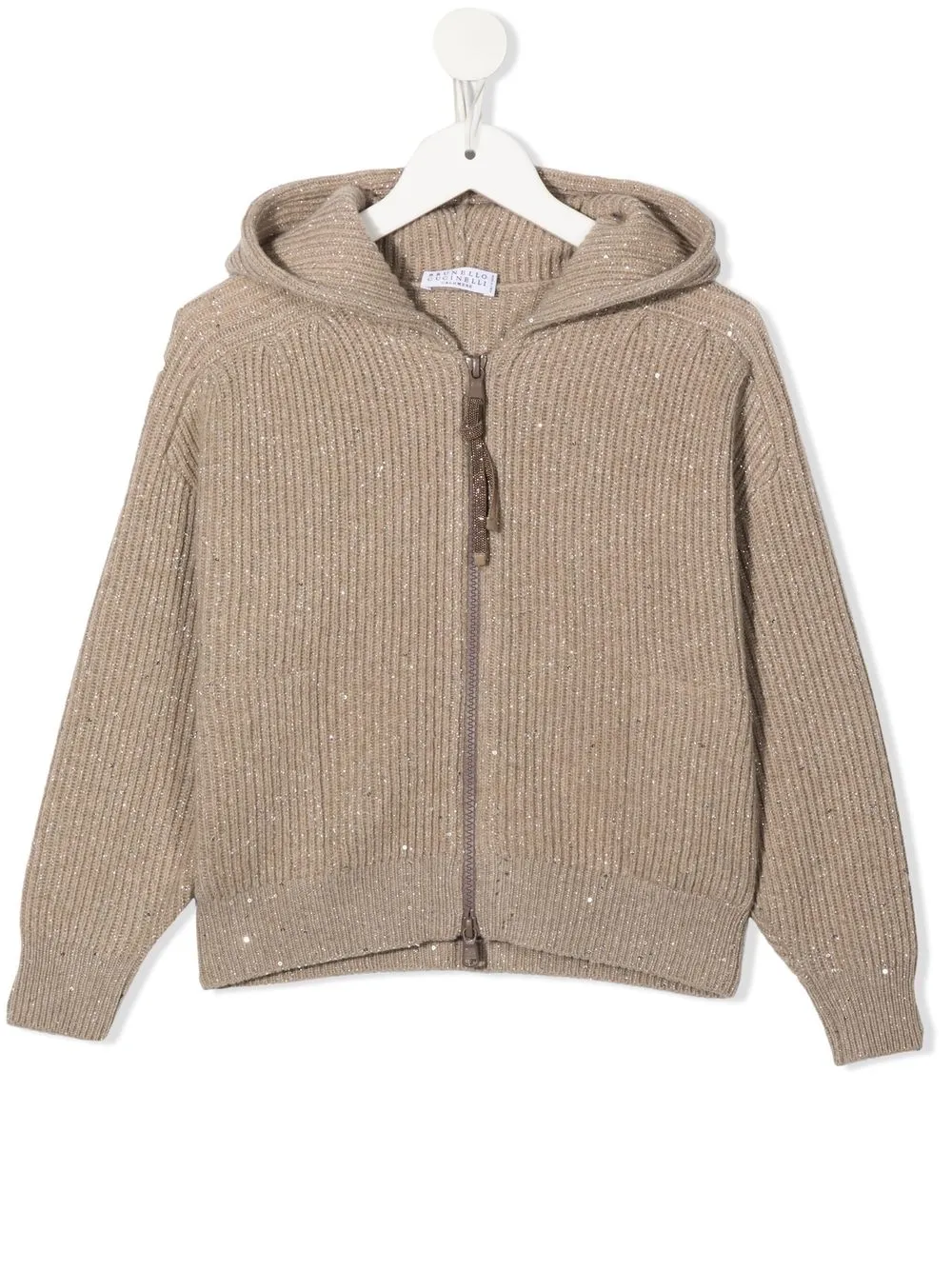 

Brunello Cucinelli Kids hoodie tejido canalé con cierre - Marrón