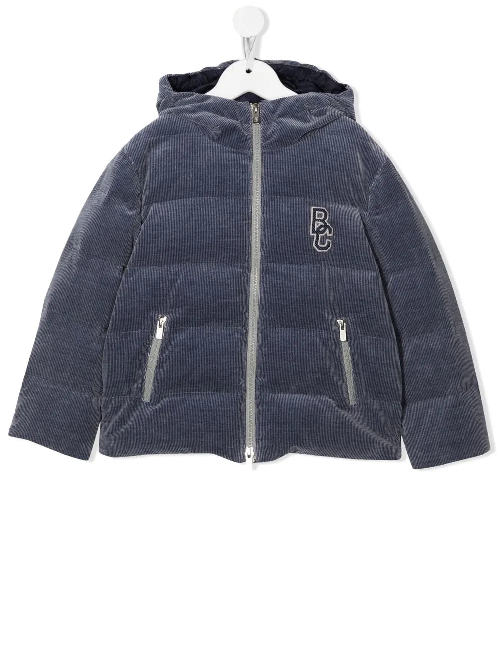 

Brunello Cucinelli Kids corduroy logo-patch padded jacket - Blue