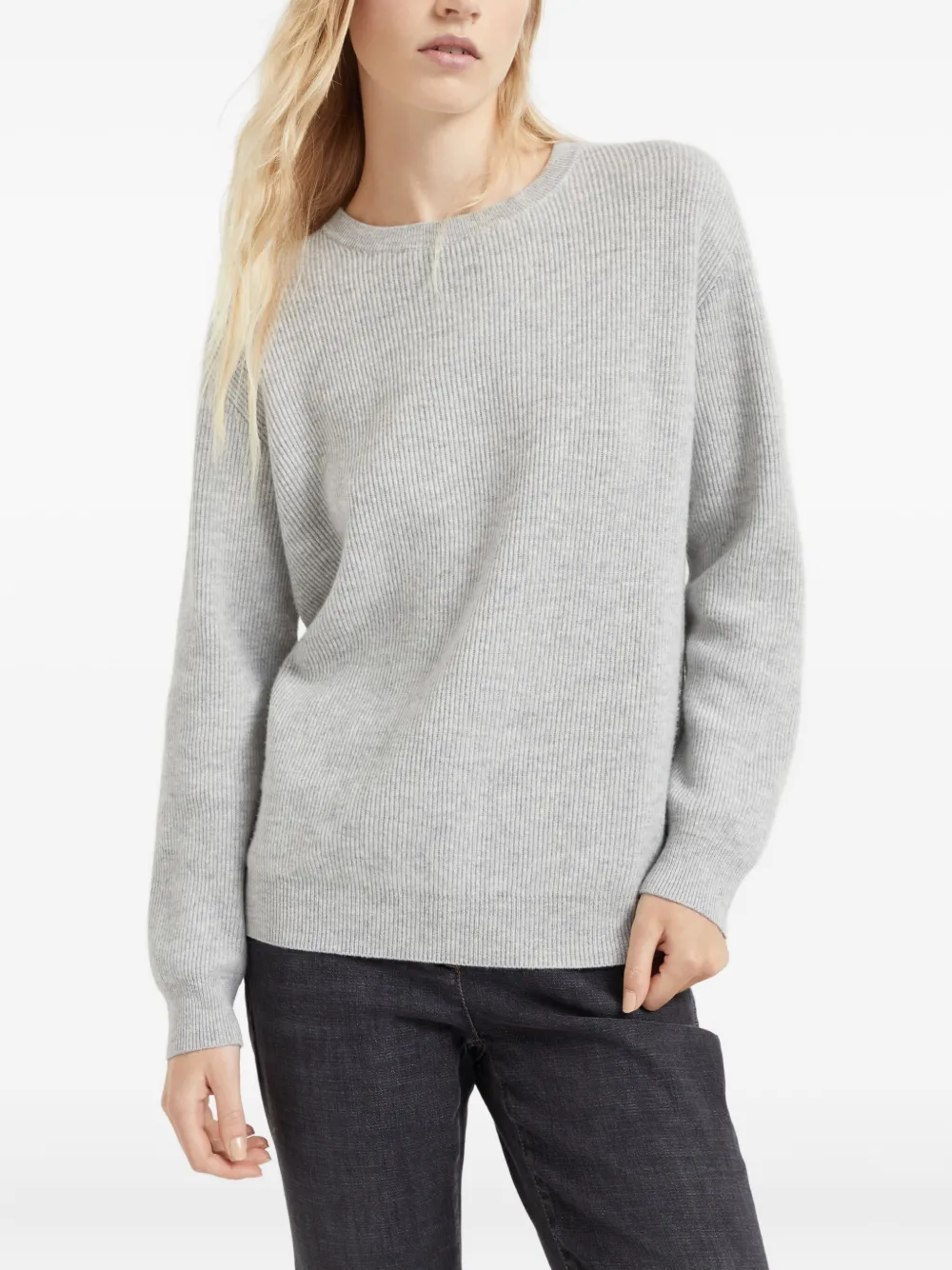  Brunello Cucinelli Kaschmirpullover Mit Rundhalsausschnitt   Grau 